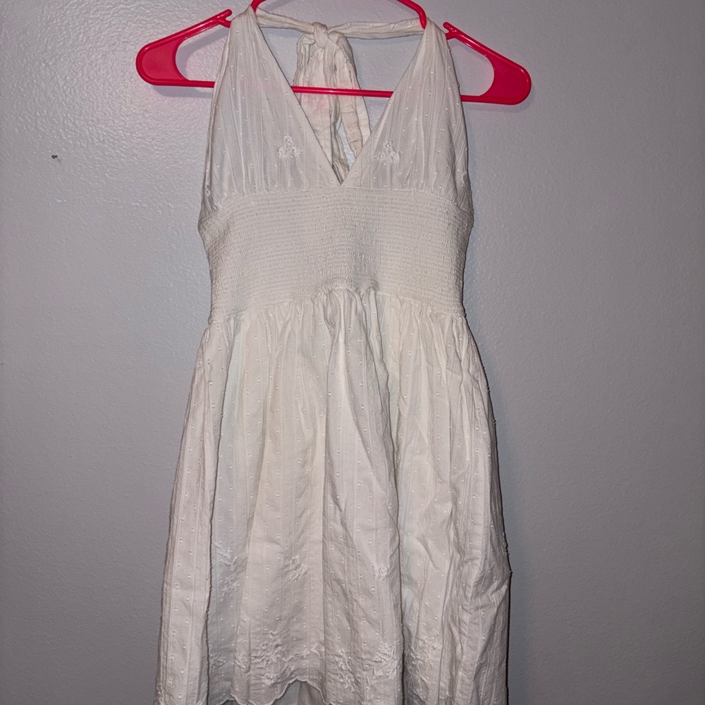 Zara Textured White Halter Dress